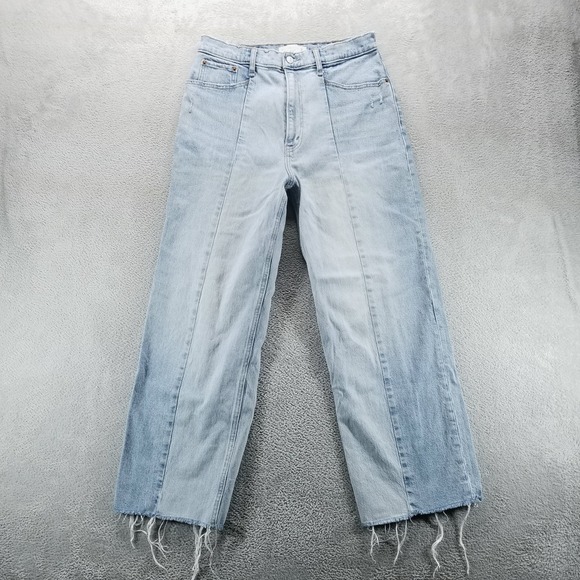Abercrombie Fitch Jeans Womens 10 Blue Crop Wide Leg Raw Hem Boho - Picture 1 of 9